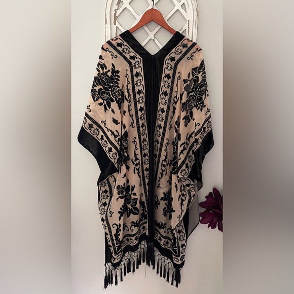 Free People Nightbird Burnout Kimono In Black Combo OS - Picture 6 of 12